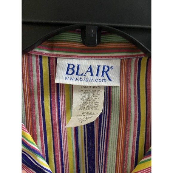 BLAIR Women's Vintage Multicolor Rainbow Striped Button Up Shirt - Size Medium - Picture 7 of 8